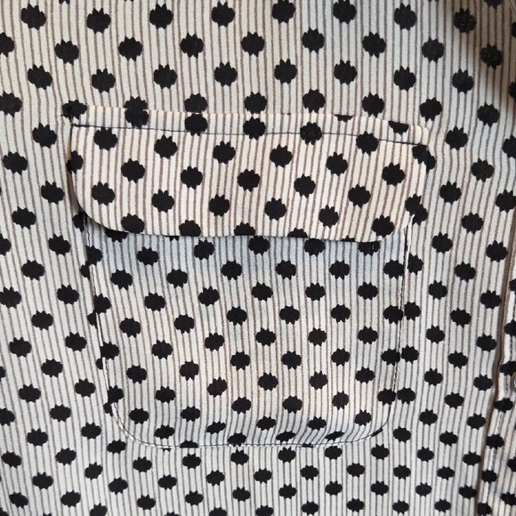 LOFT Cream w Gray Stripes and Black Polka Notched Collar Button Down Shirt - Picture 7 of 7